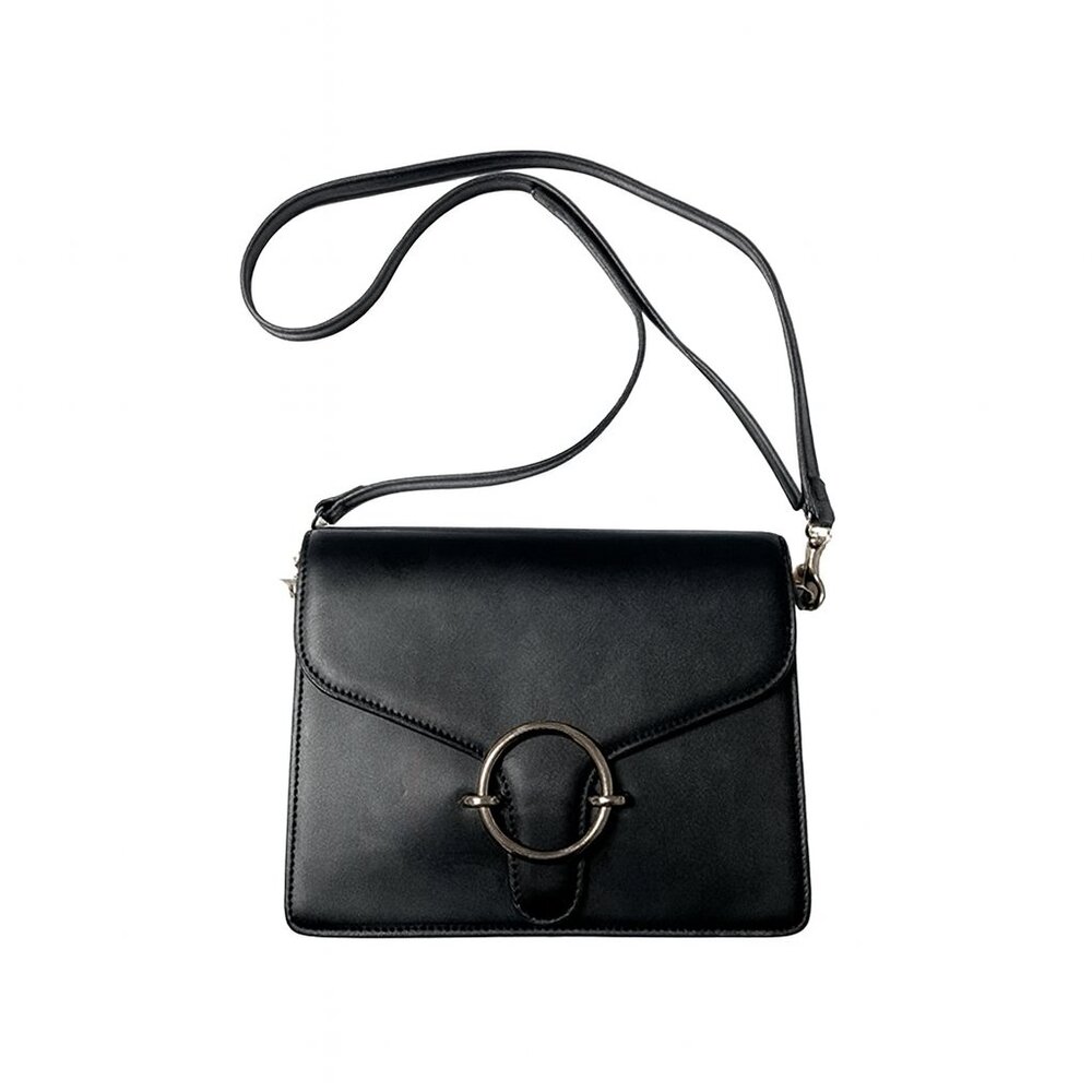Hieleven Black Genuine Leather Crossbody Bag – Medium Size, Gold Hardware